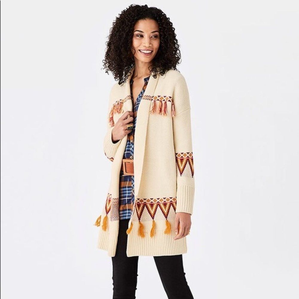 Matilda Jane Ginger Snap Fringe Moments With You Open Shawl Cardigan Sweater - M
